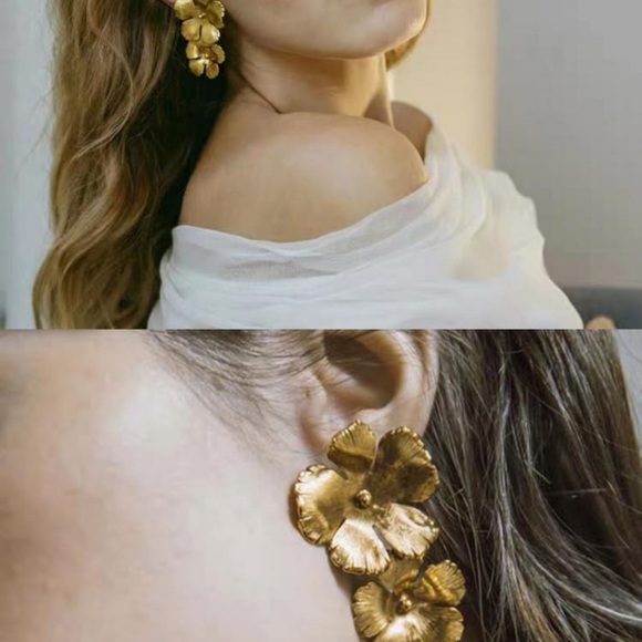 18k Gold Vermeil Flowers Earrings - Picture 3 of 5